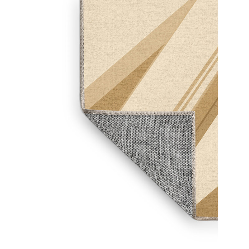 Machine Washable Rayan Cricket Bat Ball Classic Striped Rug in Beige – Beige Binding, 8x12