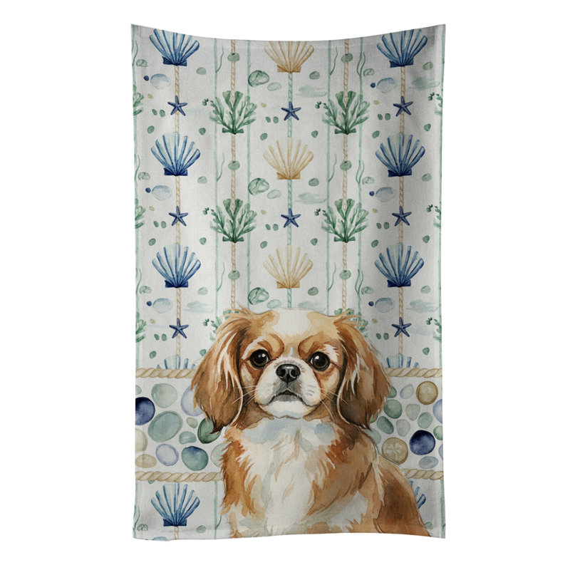 Tibetan Spaniel Coastal Sea Glass Kitchen Towel, Tibetan Spaniel