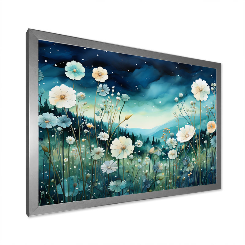 Misty Flower Meadows IV, H 30 po x l 40 po x P 0,5 po, Cadre simple argenté