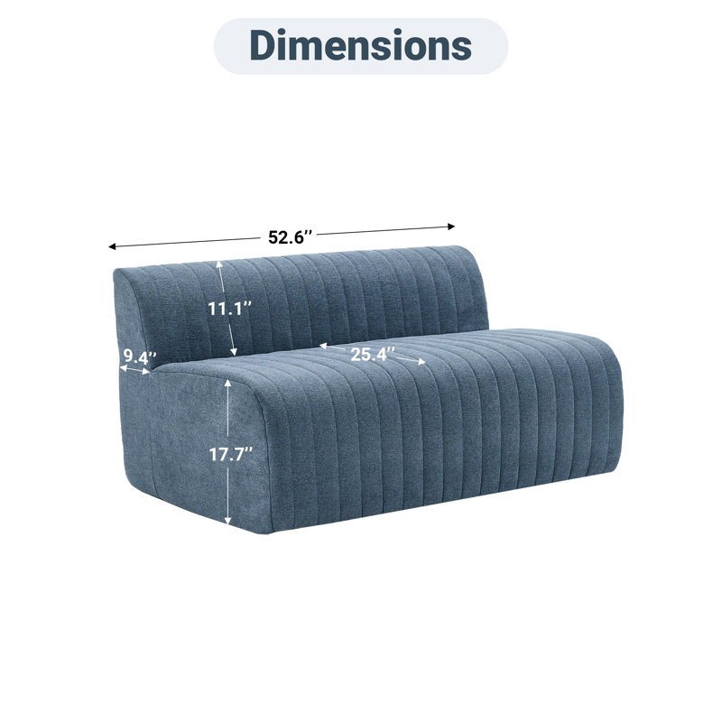 Boneless 52.4" Modular Sofa Armless Loveseat Modern Chenille Couch Compression Dining Bench, Blue