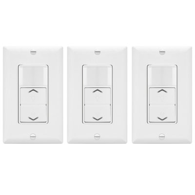 TopGreener Motion Sensor Light Switch Dimmer, 150W LED, Single Pole - White, With Wall Plate (3-Pack)