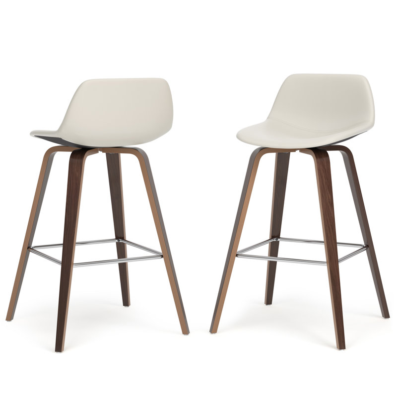 Randolph Upholstered Bentwood Mid-Century Modern Bar & Counter Stool with Chrome Footrest, Cream