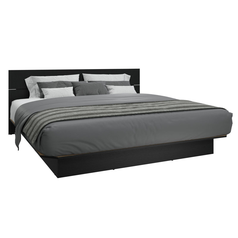  ZEN ALPHA - Lit plateforme avec tête de lit - Assemblage facile, aucun sommier requis, Très grand lit, Black