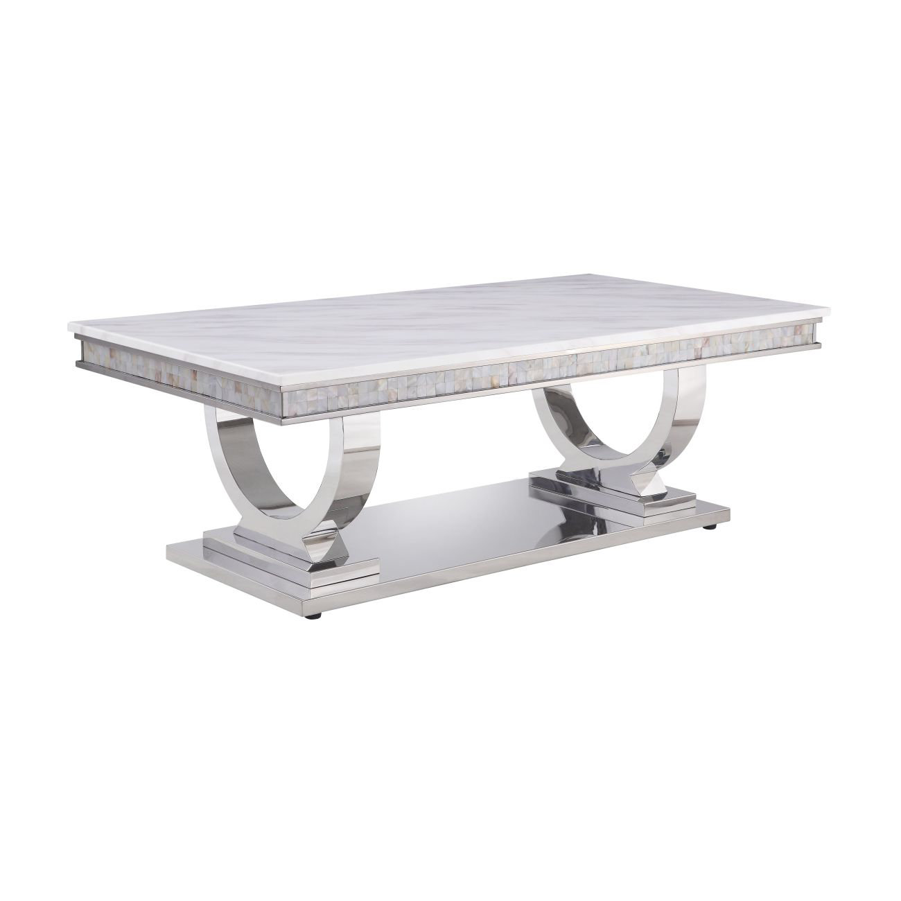Everly Quinn Zander Printed Faux Marble Top & Mirrored Coffee Table ...
