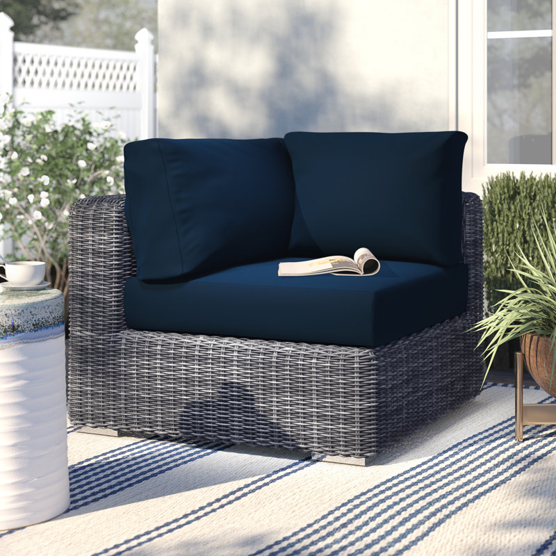 Canapé d'angle extérieur en rotin Sunbrella, Toile bleu marine Sunbrella®