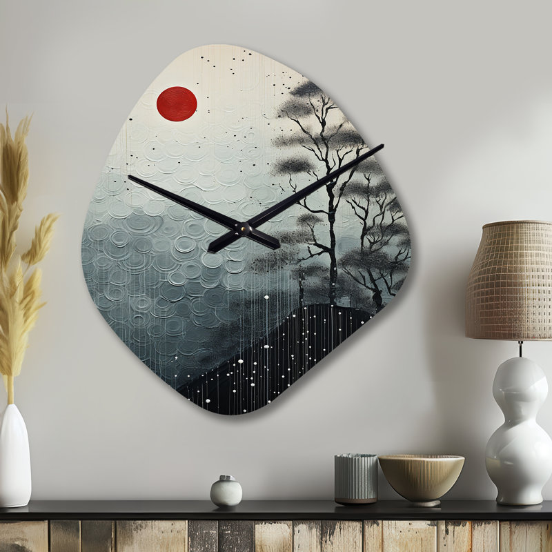 Isaya Japon Art Serene Zen Minimalism III - Asymmetrical Global Metal Wall Clock, Unique shape Metal Clock Print, Petit