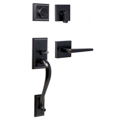 Transitional Handleset with Deadbolt and Philtower Door Lever and Mayo Rosette