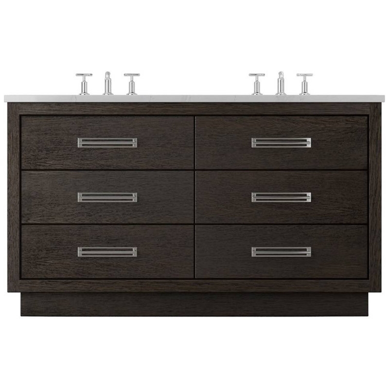 Meuble-lavabo à double tiroir Avalon, 72", Brun intense, Chrome poli