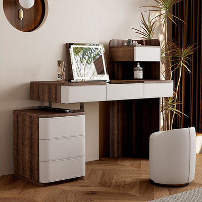 Coiffeuse avec miroir lumineux, 7 tiroirs, 1 chaise