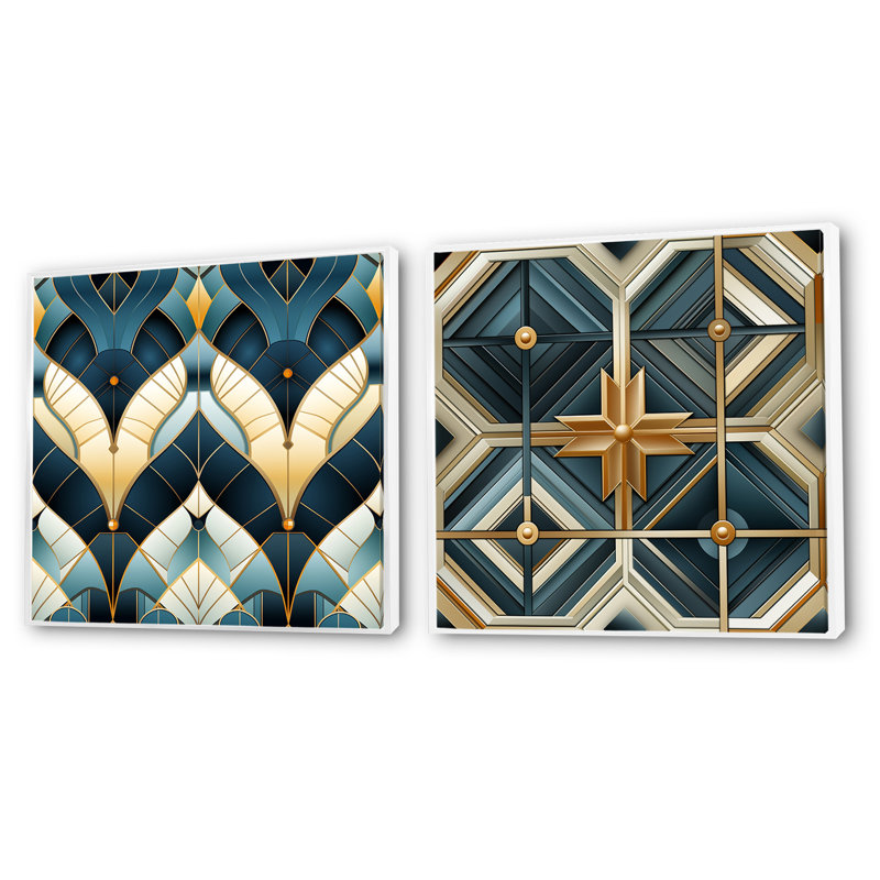 Watchet - Ensemble de 2 collages carrés à formes abstraites, Cadre flottant blanc, H 16 po x l 33 po