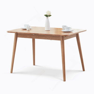 Natural Solid Oak Round Corner Diagonal Leg Telescopic Table 1.2-1.6M