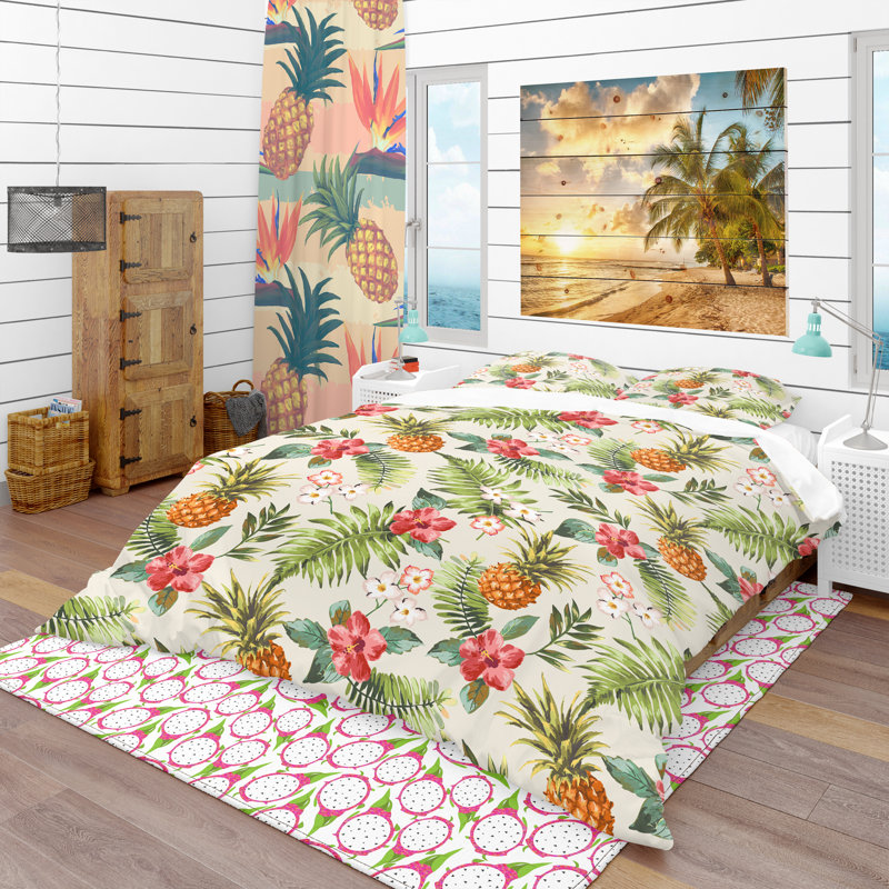 Ensemble de housse de couette tropical, Housse simple + 1 taie décorative