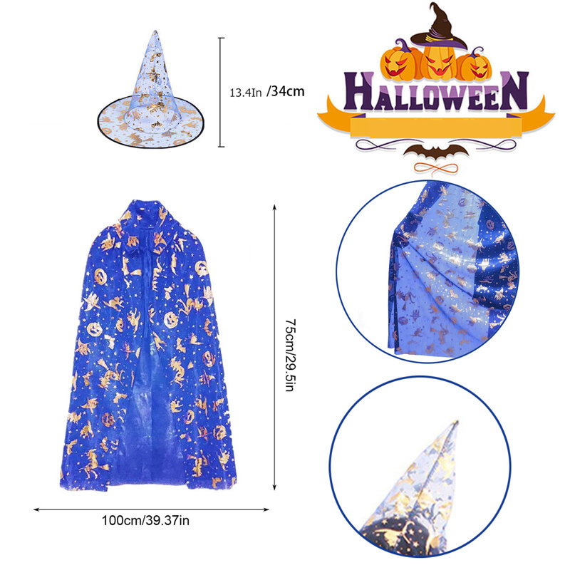 Ensemble de 4 capes de sorcière d'Halloween avec chapeau de sorcier, cape à motif d'étoiles effrayantes et ensemble de chapeaux pour la décoration de fête