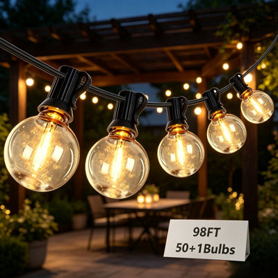 Guirlande de 98 pieds avec 50 ampoules à DEL G40 et 1, lumières sphériques enfichables incassables et connectables pour le jardin de la cour arrière