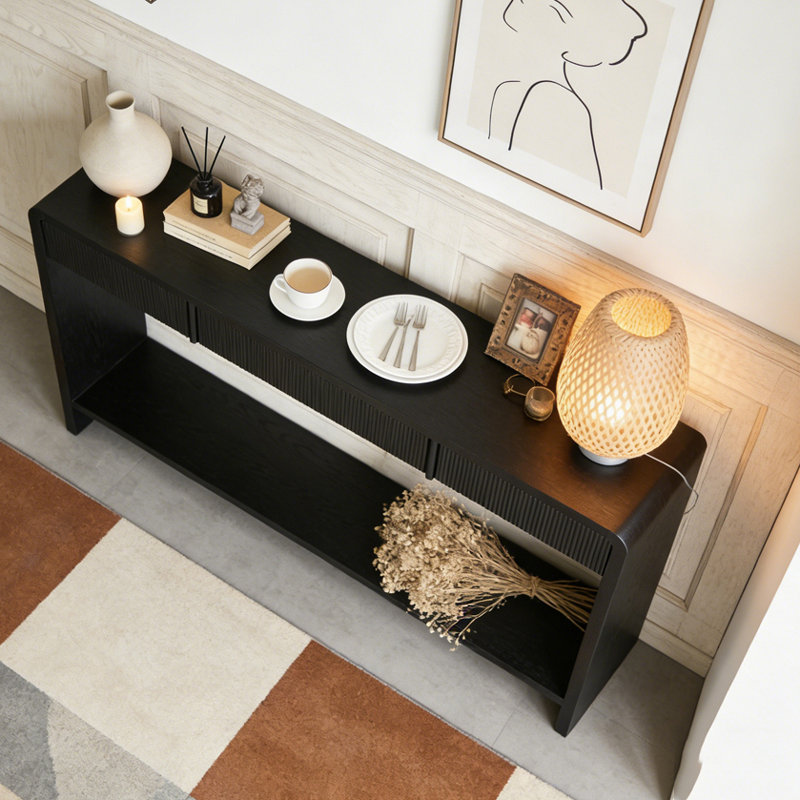 3-Drawer Console Table with Vertical Slats, Black