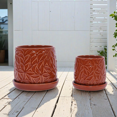 Ensemble de 2 pots de fleurs en céramique, jardinière moderne de 7 po pour patio, jardin, rebord de fenêtre