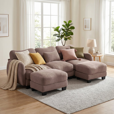 Canapé en chenille en U avec 2 repose-pieds mobiles, canapé modulaire surdimensionné à 3 places avec 3 coussins de taille, conception ergonomique courbée, canapé modulaire en forme de nuage pour le salon, le bureau
