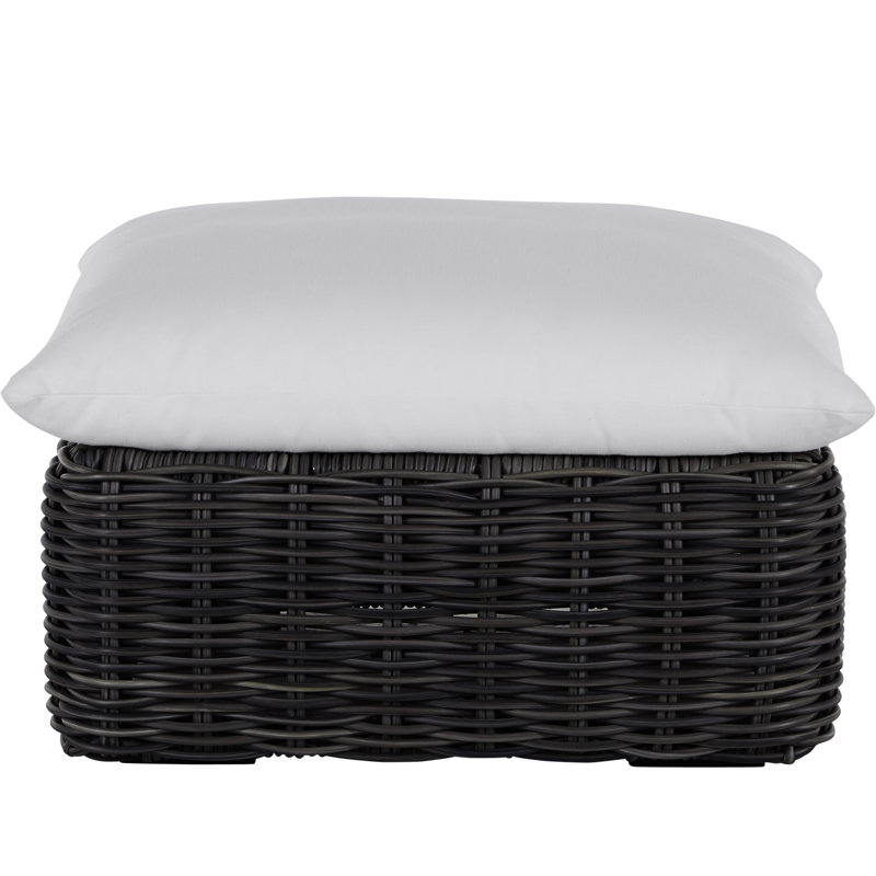 Montecito N-Dura Resin Wicker Outdoor Woven Ottoman - Onyx, 34.5 In., Scottland Stone, No Welt