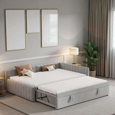 Modern Soft Upholstered L-Shaped Daybed with Twin Trundle by Latitude Run