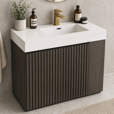 Meuble-lavabo 36 po avec lavabo à quartz blanc, portes à fermeture en douceur
