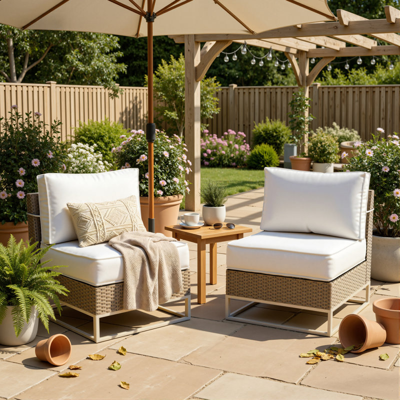 Fauteuil modulaire d'extérieur sans accoudoirs avec coussins, siège modulaire de patio pour sièges extensibles, Beige