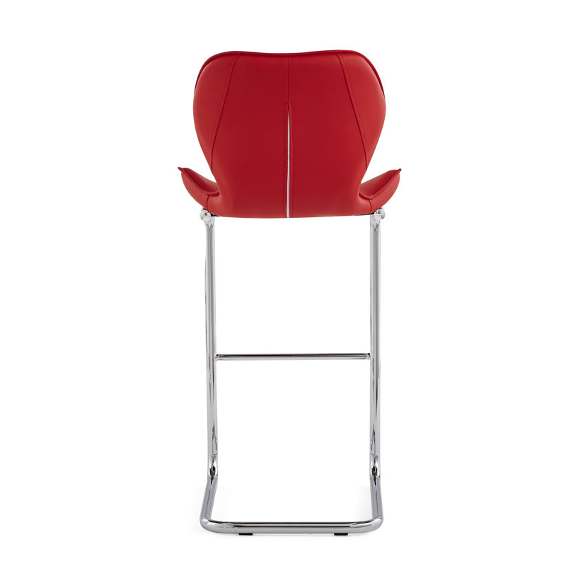 4 tabourets de bar de salle à manger rouges -, repose-pieds en métal, dossier solide de 4 dossiers bas, revêtement, repose-pieds