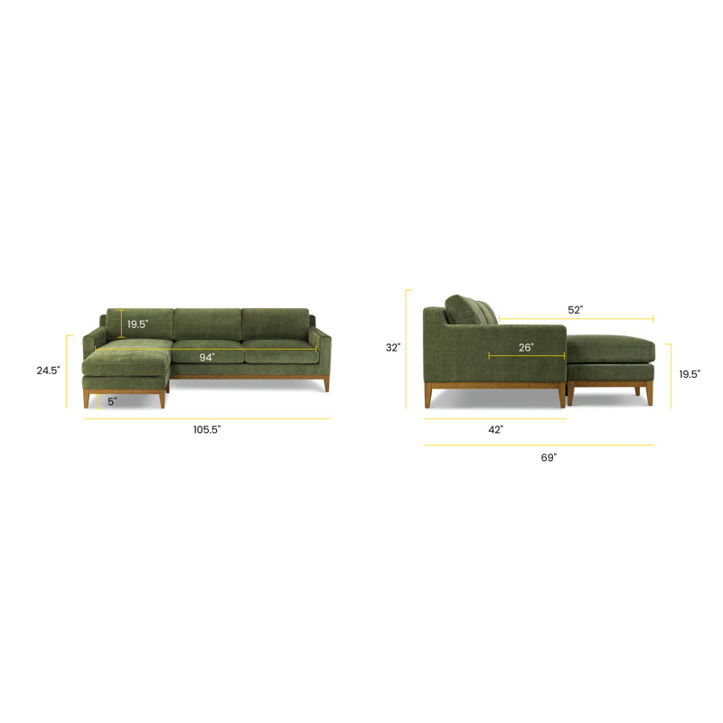 Dalijah Velvet Reversible Chaise Sectional In Distressed Green