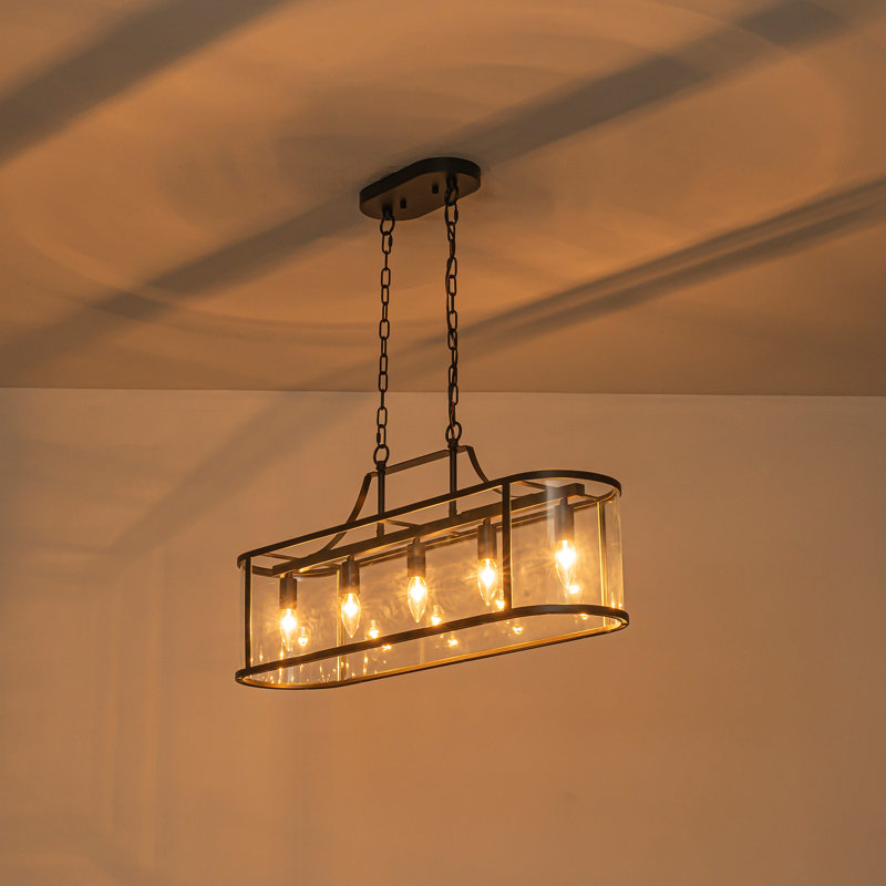33" Modern Farmhouse 5-Light Oval Clear Glass Linear Kitchen Island Chandelier
