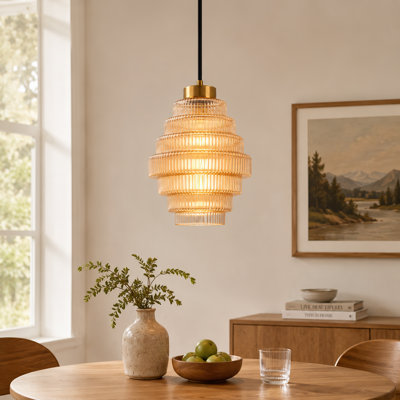 Modern Glass Pendant Light with Adjustable Hanging Cord and E26 Bulb