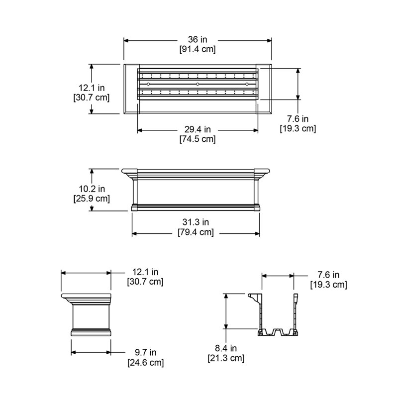 Anand Resin Window Box with Water Reservoir, White, 10" H x 36" W x 12" D