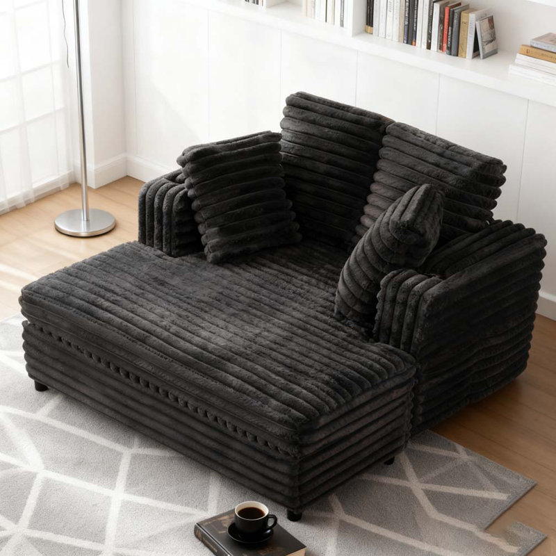 Chaise longue Revêtement en velours doux pour le salon, chaise longue surdimensionnée comprenant des poches latérales pour porte-gobelet et charge USB