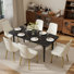 6 Seat Modern Stone Dining Table Set With Faux Leather Side Chairs, 7-piece Dining Table Set