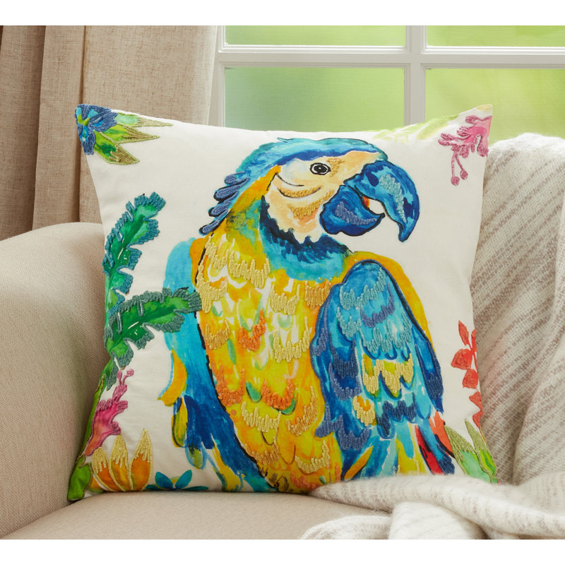 Multicolor Cotton Parrot Design Square Throw Pillow