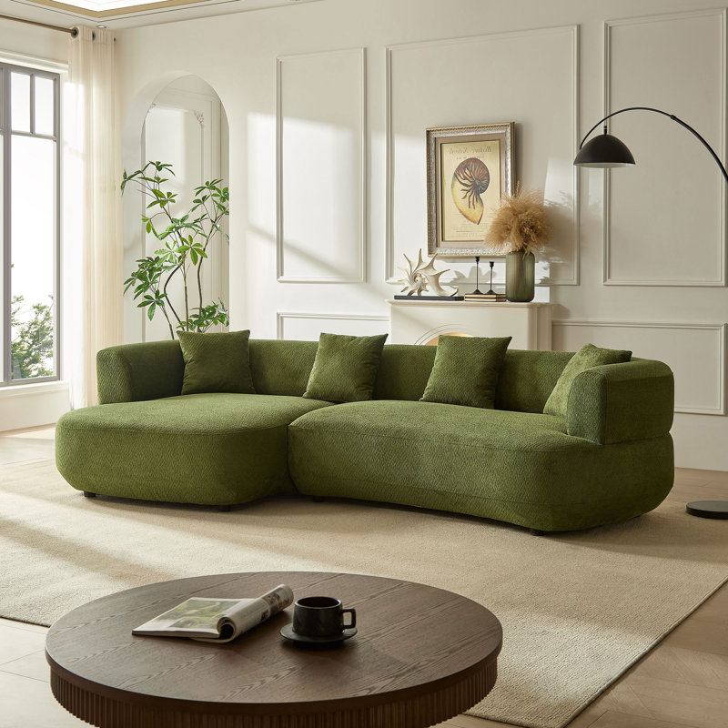 Canapé incurvé de 110,63 pouces, canapé modulaire incurvé vert 4 places avec 4 coussins gratuits, canapé modulaire moderne, rembourré Comfycouch pour le salon, le bureau