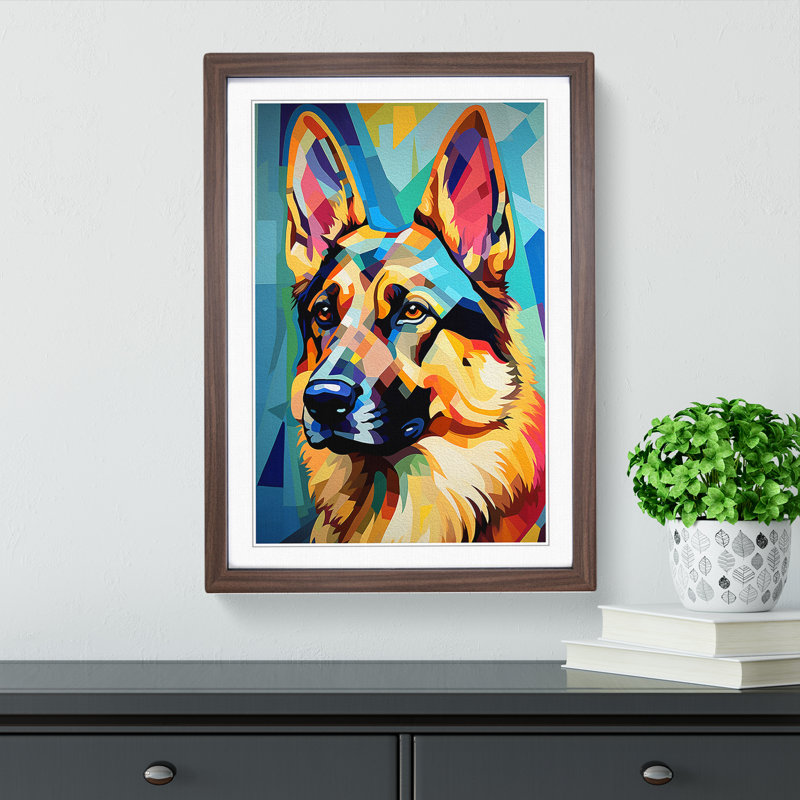 German Shepherd Constructivism - Single Picture Frame Print on Wood, Walnut, 34cm H x 25cm W x 2cm D