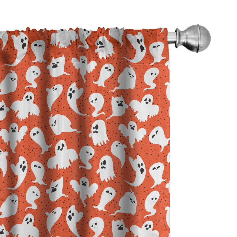 Rideaux à 4 panneaux East Urban Home Ghost, personnages d'Halloween amusants, orange foncé et blanc 72506, L 28 po x L 95 po