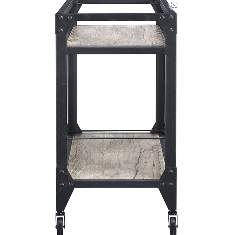 Armoire de service en chêne rustique et gris anthracite - généreuse étagère et rangement, chariot de finition pour verres à pied avec bouteille de vin avec zone tactile, compartiment de rangement pratique