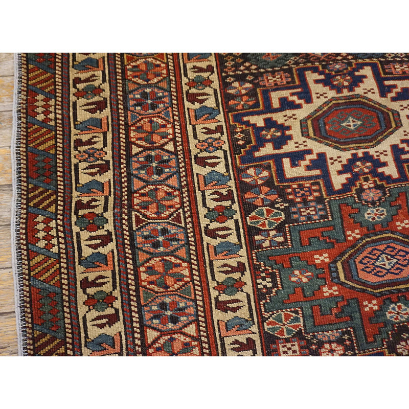 Rectangle Allover Geometric 1890s Blue Antique Hand Knotted Pile Wool Rug
