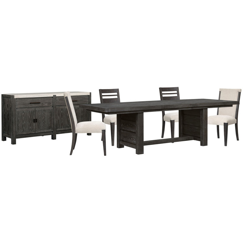 Extendable Trestle Dining Table With 2 Side Chairs 2 Upholstered Side Chairs And Sideboard