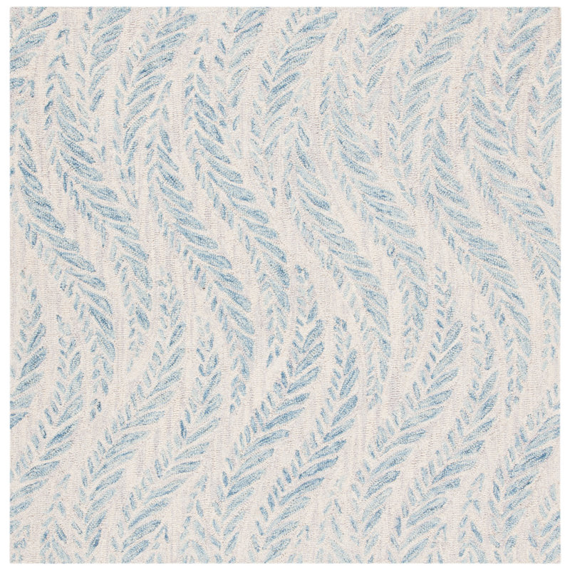 Ryleigh Abstract Handmade Tufted Area Rug in Ivory/Blue, Square 5'