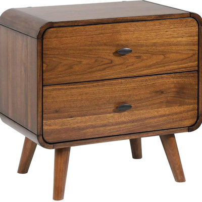 2 Bedroom Nightstand In Dark Walnut With Elegant Silhouette Contemporary Gunmetal Knob And 2 Drawers
