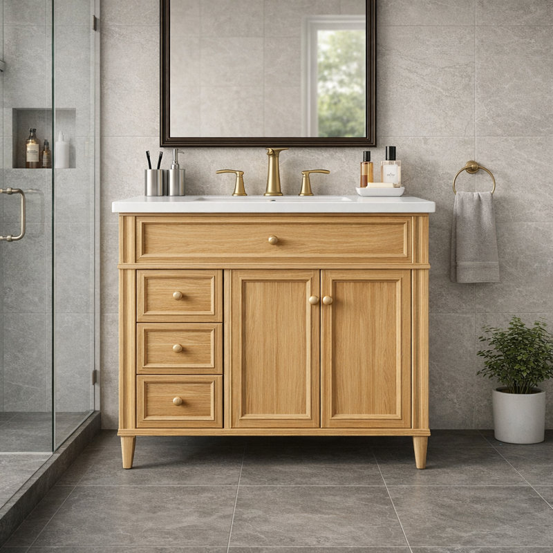  Meuble-lavabo simple 36 po avec lavabo et poignées en bois d'hévéa