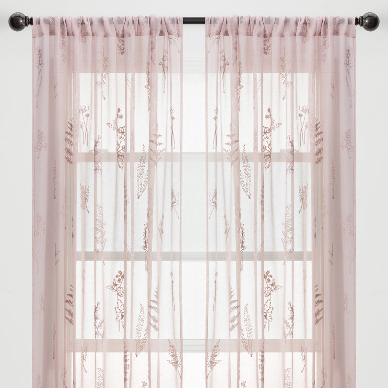 Mccahill Floral Sheer Rod Pocket Single Curtain Panel, 52" W x 108" L, Rose Dust