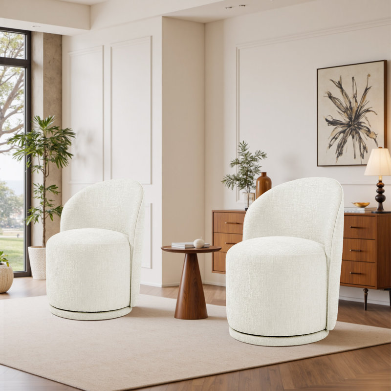 Chaise de salle à manger rembourrée et pivotante moderne (ensemble de 2), Chenille beige
