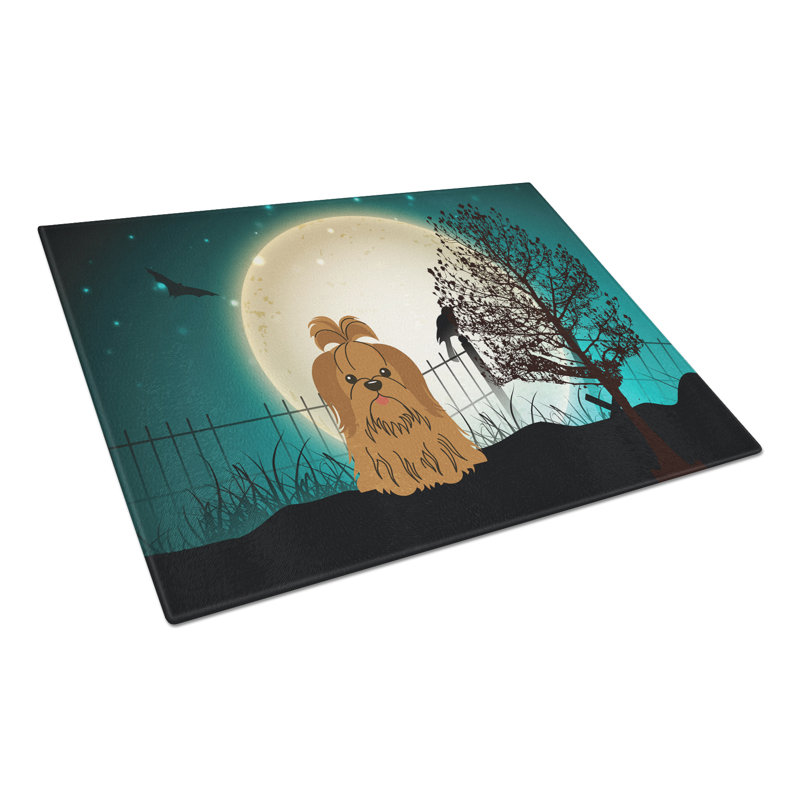 Caroline's Treasures Scary Halloween Glass Shih Tzu Cutting Board, Chocolate