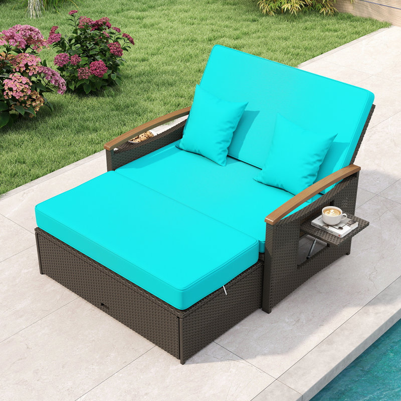 Lit de jour d'extérieur réversible de 66 po avec coussins Talleysville, Turquoise