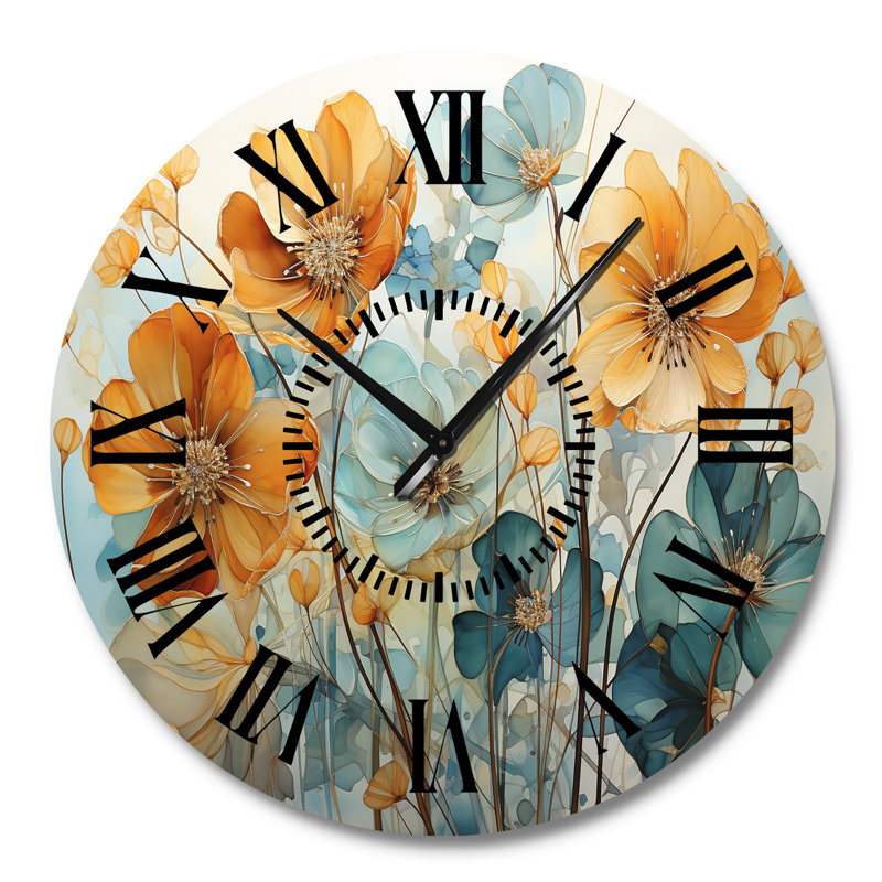 Horloge murale sarcelle Botanical I, Grand