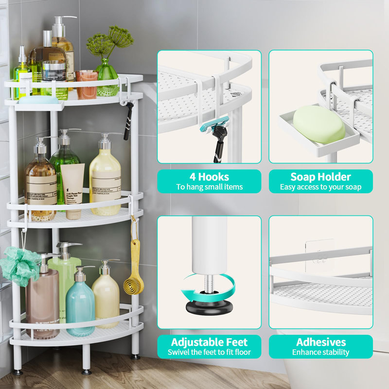 Freestanding Stainless Steel Shower Caddy, White