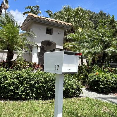Quick-Ship UpTown Post mounted mailbox in white on white