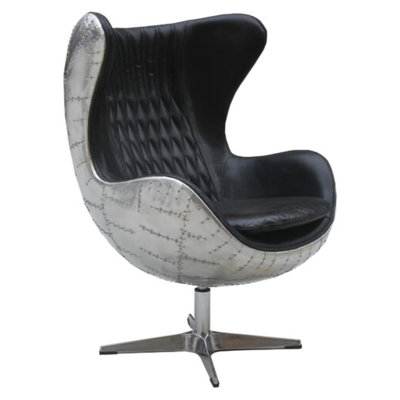 Dena Aviator-Inspired Leather Egg Chair, Retro Industrial Swivel Lounge Chair With Aluminum Shell And Tufted Cushioning by Williston Forge
